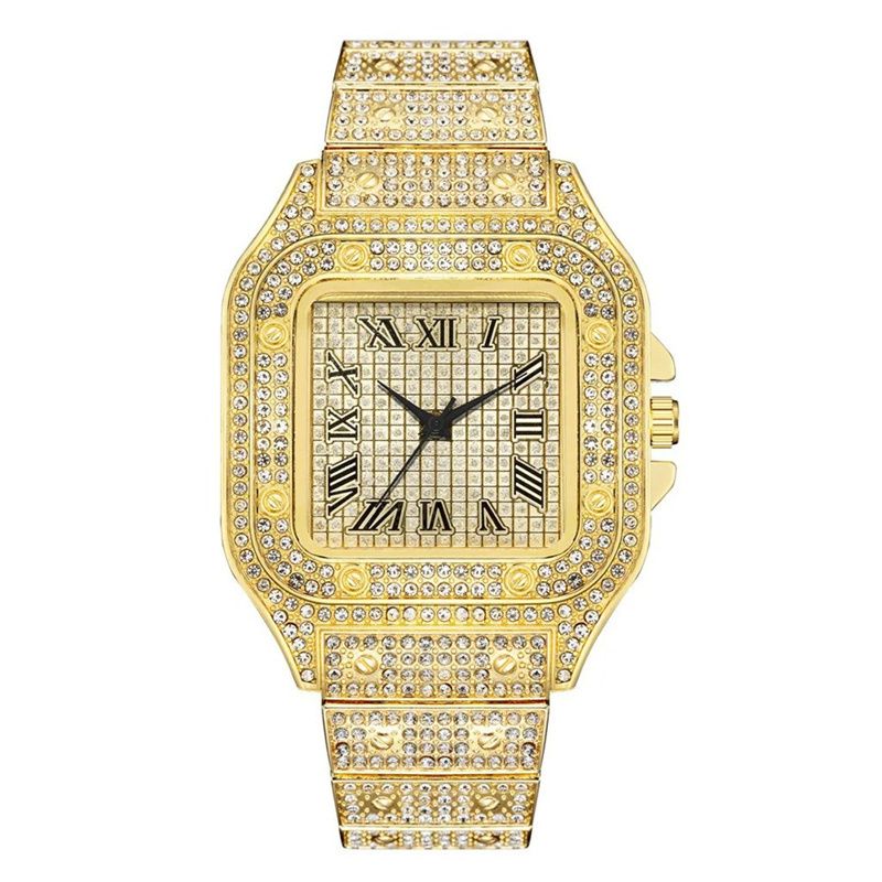 New Fashion Men's Watch  European and American Style Square Hip-Hop Men's Watch Bracelet Necklace Set Quartz Full Diamond Watch Fashion Starry Sky Watch African Popular  Jewelry Set