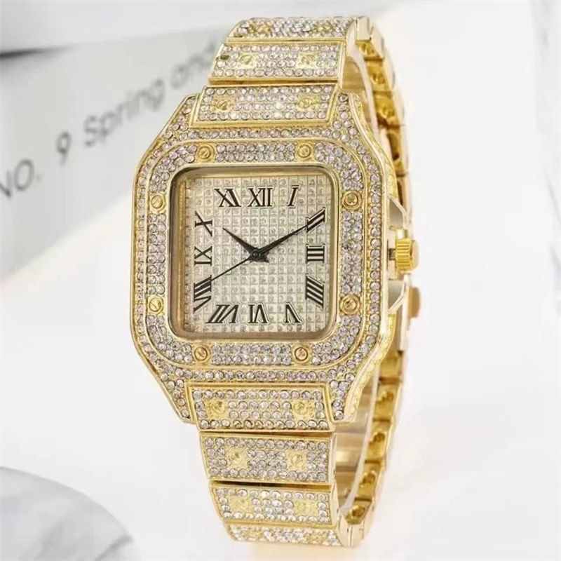 New Fashion Men's Watch  European and American Style Square Hip-Hop Men's Watch Bracelet Necklace Set Quartz Full Diamond Watch Fashion Starry Sky Watch African Popular  Jewelry Set