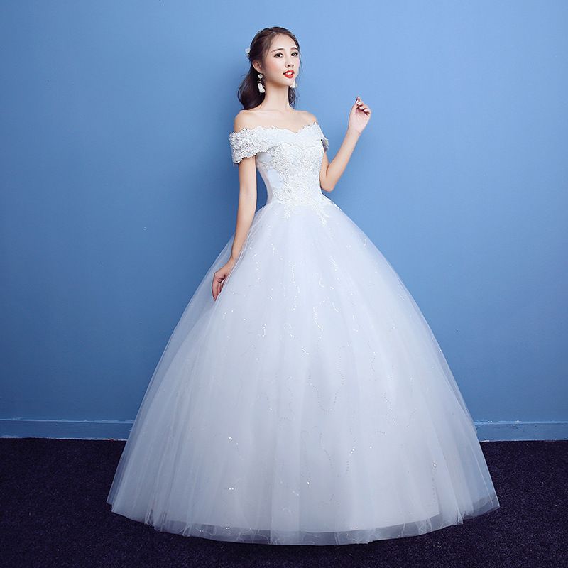 2024 New White One Shoulder Korean Style Slim Fit Plus Size Bridal Wedding Dress Floor Length Fluffy Skirt