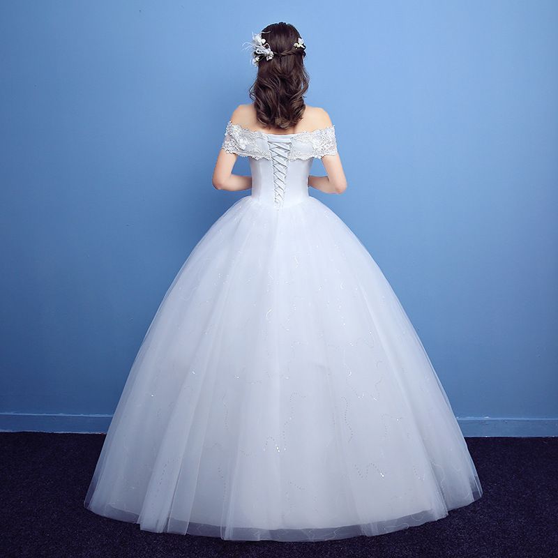 2024 New White One Shoulder Korean Style Slim Fit Plus Size Bridal Wedding Dress Floor Length Fluffy Skirt