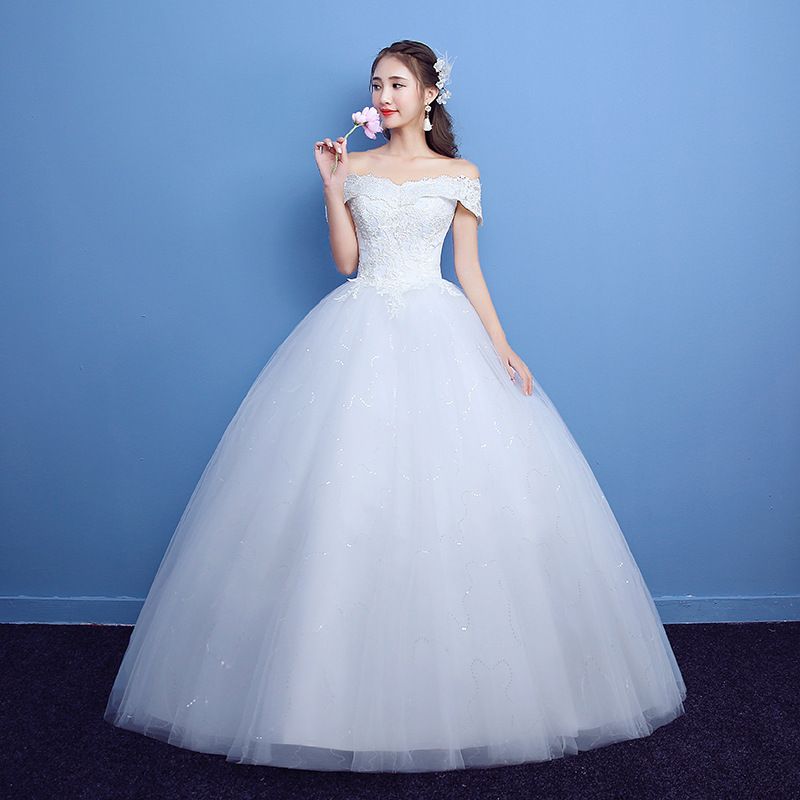 2024 New White One Shoulder Korean Style Slim Fit Plus Size Bridal Wedding Dress Floor Length Fluffy Skirt