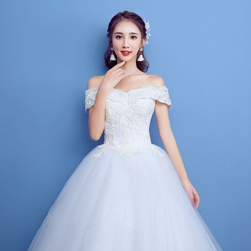 2024 New White One Shoulder Korean Style Slim Fit Plus Size Bridal Wedding Dress Floor Length Fluffy Skirt