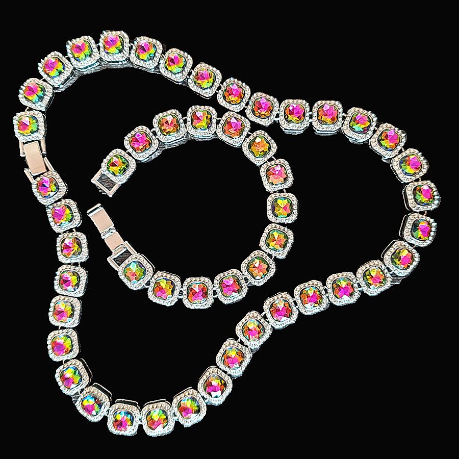 Hip-hop Luxury Diamonds 3pcs/set Women's Calendar Watch Necklace Bracelet Jewelry Set(1pc watch+1pc bracelet+1pc Necklace) Office Ladies Girls Students Evenings Parties Dress Decorations Set