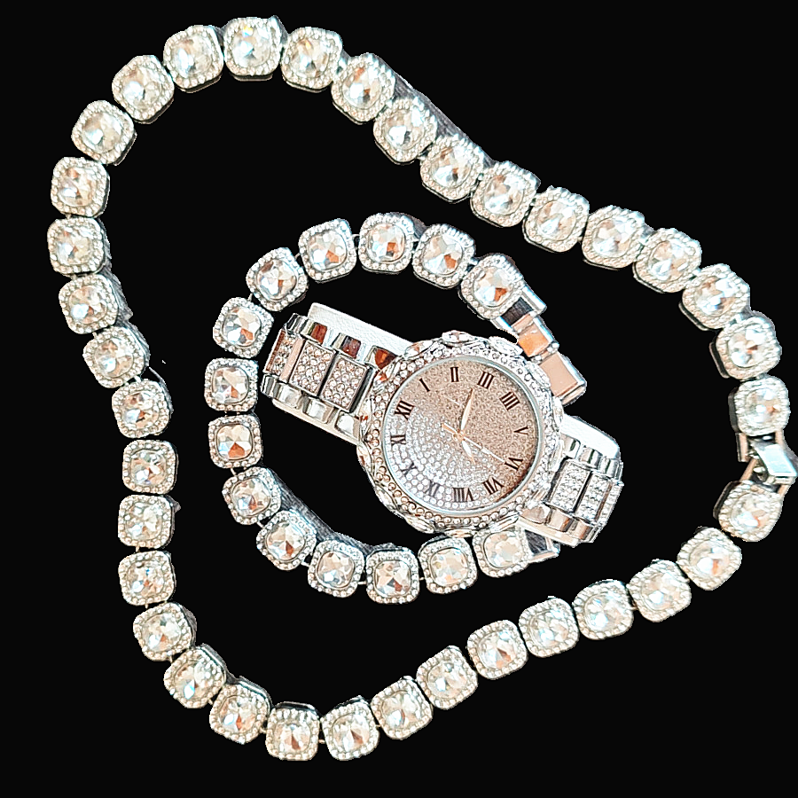 Luxury Diamonds 3pcs/set Women's Calendar Watch Necklace Bracelet Jewelry Set(1pc watch+1pc bracelet+1pc Necklace) Office Ladies Girls Students Evenings Parties Dress Decorations Set