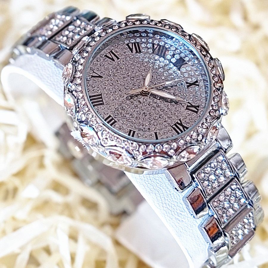 Luxury Diamonds 3pcs/set Women's Calendar Watch Necklace Bracelet Jewelry Set(1pc watch+1pc bracelet+1pc Necklace) Office Ladies Girls Students Evenings Parties Dress Decorations Set