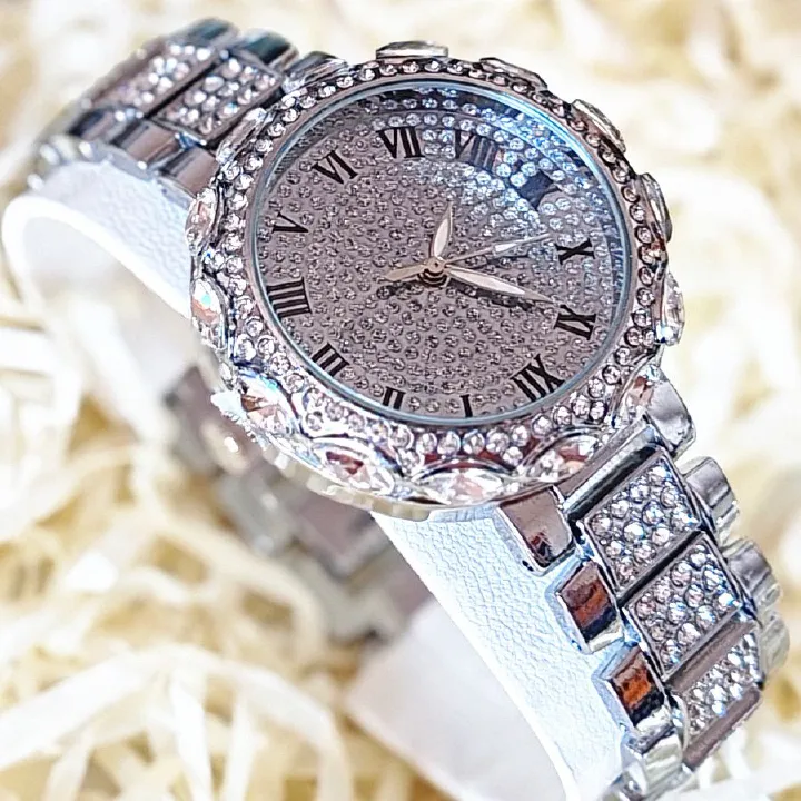 Luxury Diamonds 3pcs/set Women's Calendar Watch Necklace Bracelet Jewelry Set(1pc watch+1pc bracelet+1pc Necklace) Office Ladies Girls Students Evenings Parties Dress Decorations Set