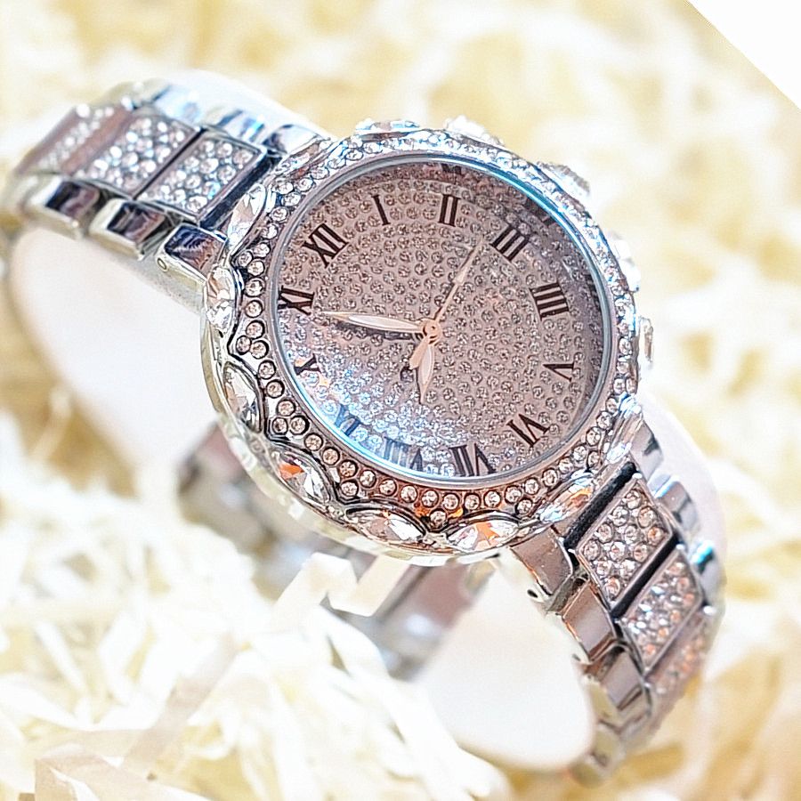 Luxury Diamonds 3pcs/set Women's Calendar Watch Necklace Bracelet Jewelry Set(1pc watch+1pc bracelet+1pc Necklace) Office Ladies Girls Students Evenings Parties Dress Decorations Set
