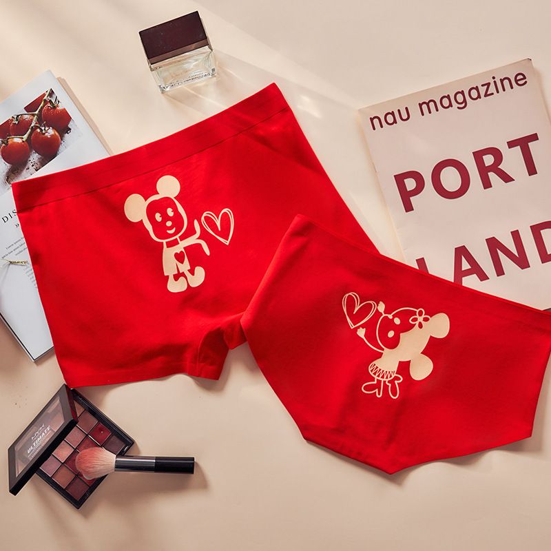 2025 Love Gifts New Fashion Couple Underwear Heart Print Men Women Sexy Flat Triangle Underpants
