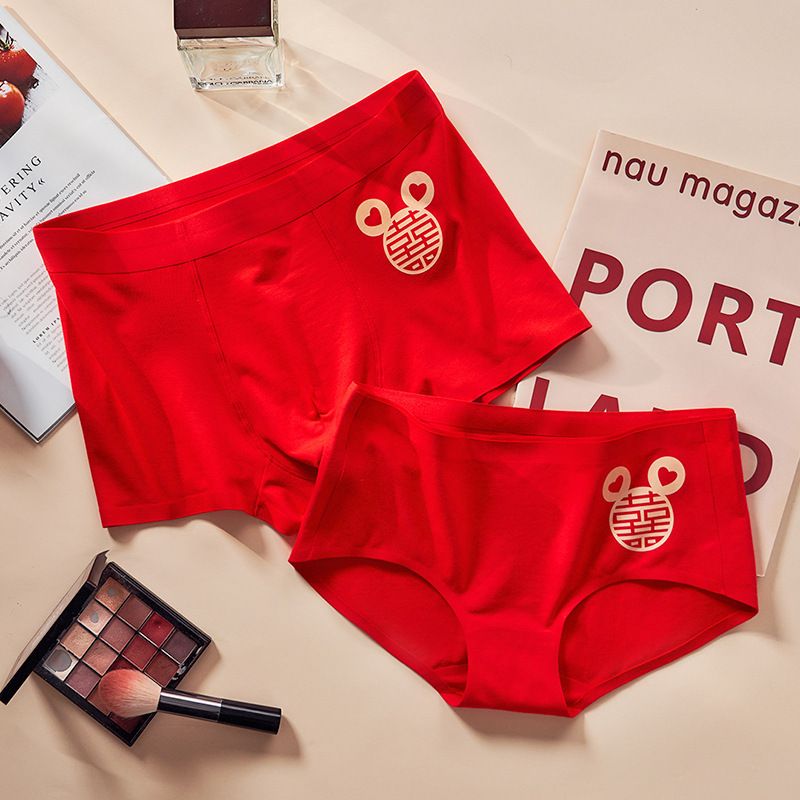 2025 Love Gifts New Fashion Couple Underwear Heart Print Men Women Sexy Flat Triangle Underpants