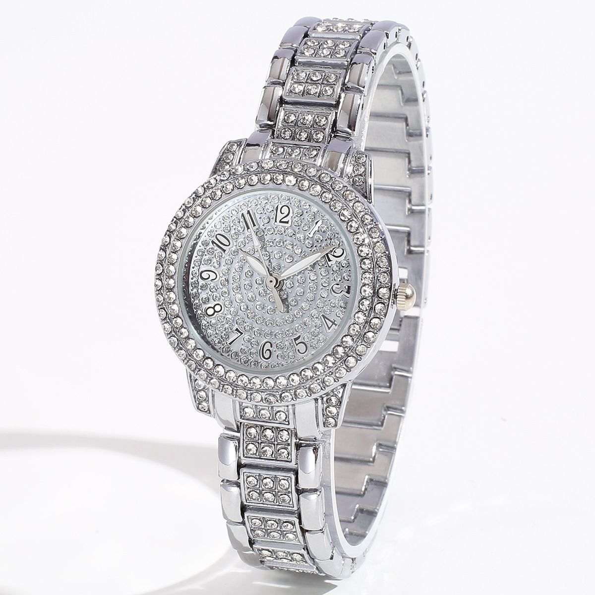 Hot selling Hip Hop 3-piece/set Starry Sky Watch with Diamond Set, Fashion Alloy Steel Strip Watch, European and American Trendy Quartz Watch Jewelry Gift Box（1*watch 1*bracelet 1*ring）