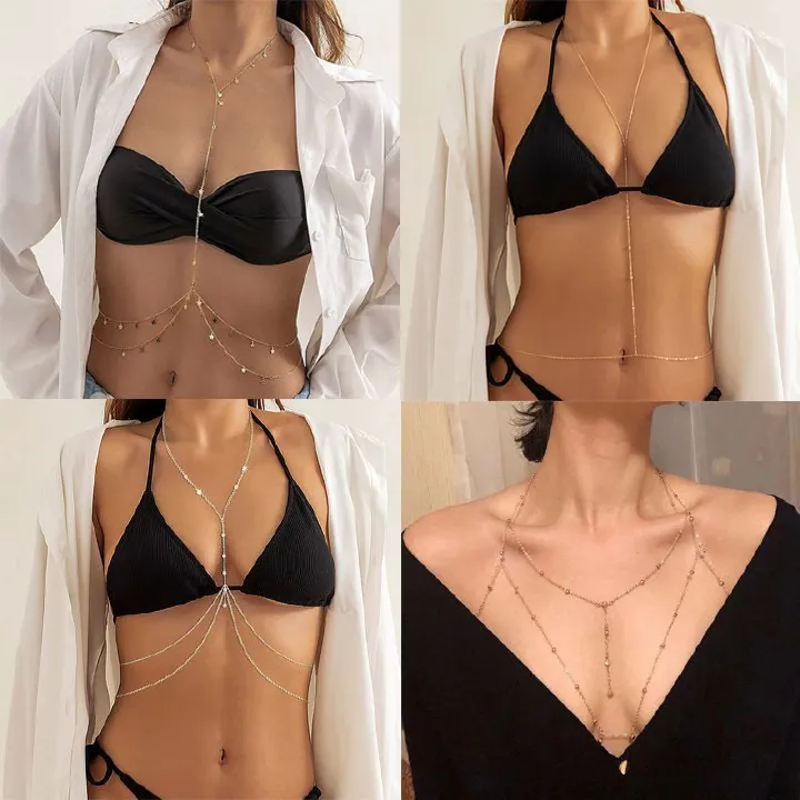 Body Chain, European and American Chest Chain, Chest Necklace Accessories, Women's Multi layer Integrated Beach Bikini Underwear Chain