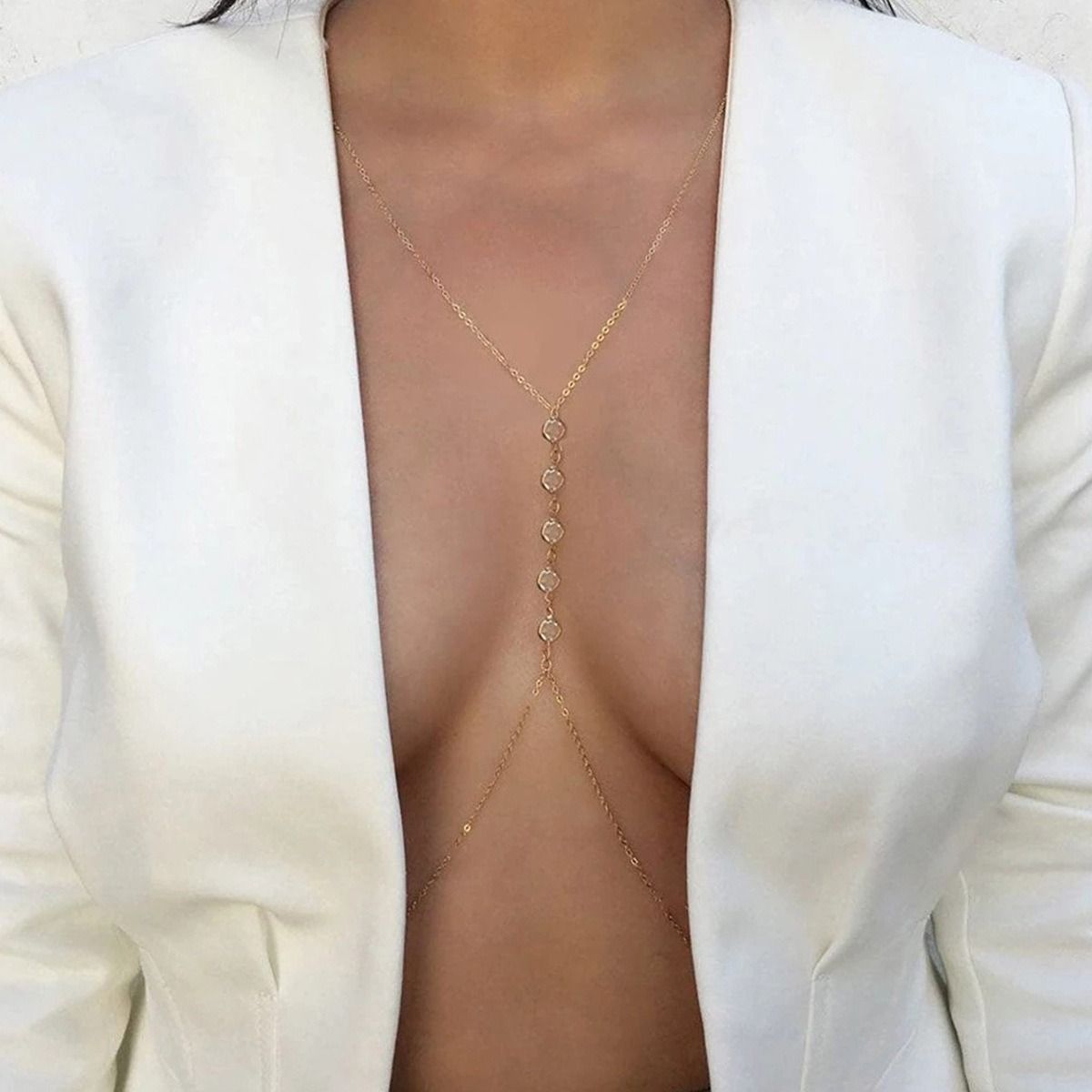Body Chain, European and American Chest Chain, Chest Necklace Accessories, Women's Multi layer Integrated Beach Bikini Underwear Chain