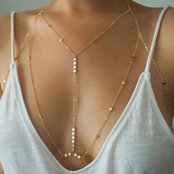 Body Chain, European and American Chest Chain, Chest Necklace Accessories, Women's Multi layer Integrated Beach Bikini Underwear Chain