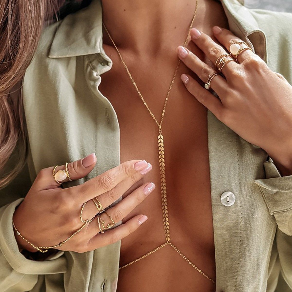 Body Chain, European and American Chest Chain, Chest Necklace Accessories, Women's Multi layer Integrated Beach Bikini Underwear Chain
