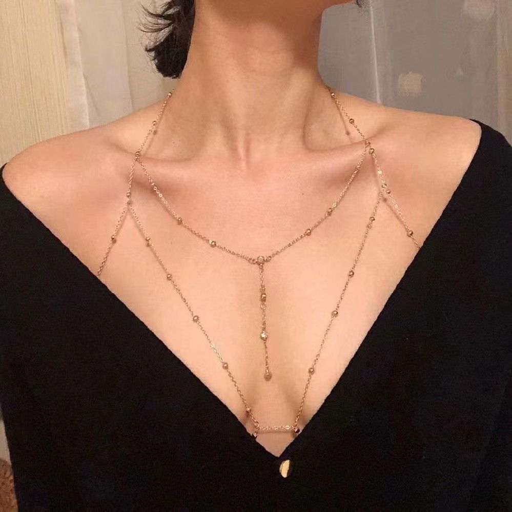 Body Chain, European and American Chest Chain, Chest Necklace Accessories, Women's Multi layer Integrated Beach Bikini Underwear Chain