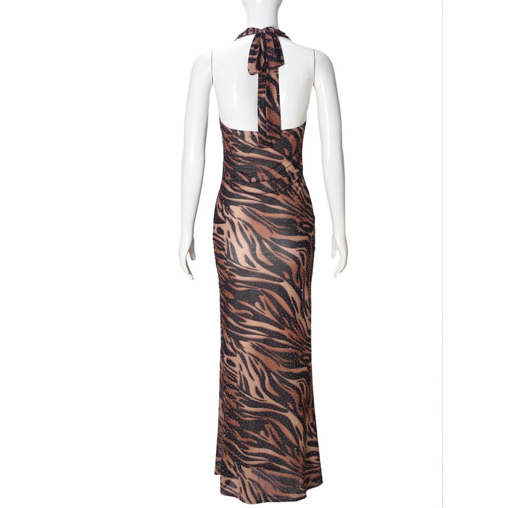 Fashion Leopard Sequins Women's Party Dresses Sexy Deep V-Neck Sleeveless Slim Fit Bodycon Maxi Elegant Vestidos Robes