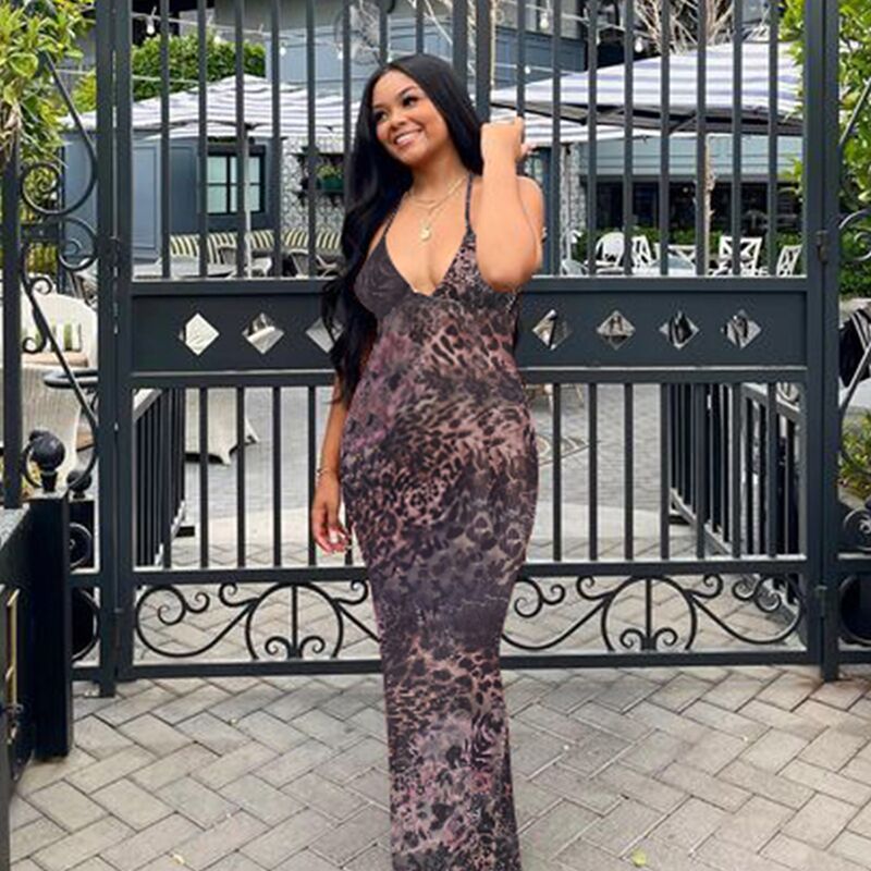 Women Summer Bandage Long Evening Dress Sleeveless Backless Halter Neck Butterfly Decorated Party Club Dress