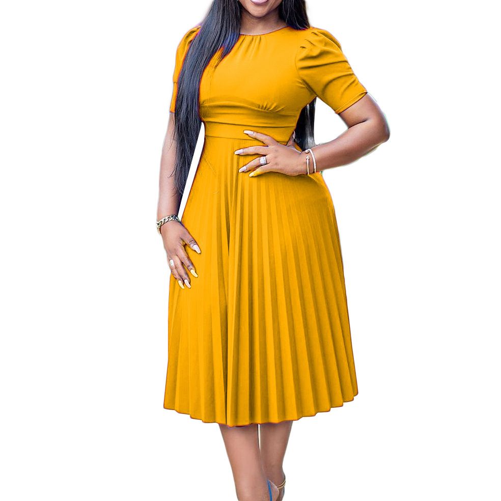 African Style Women Casual Belted Pleated Dress Elegant Chic Office Lady A-Line High Waist Dress 2025