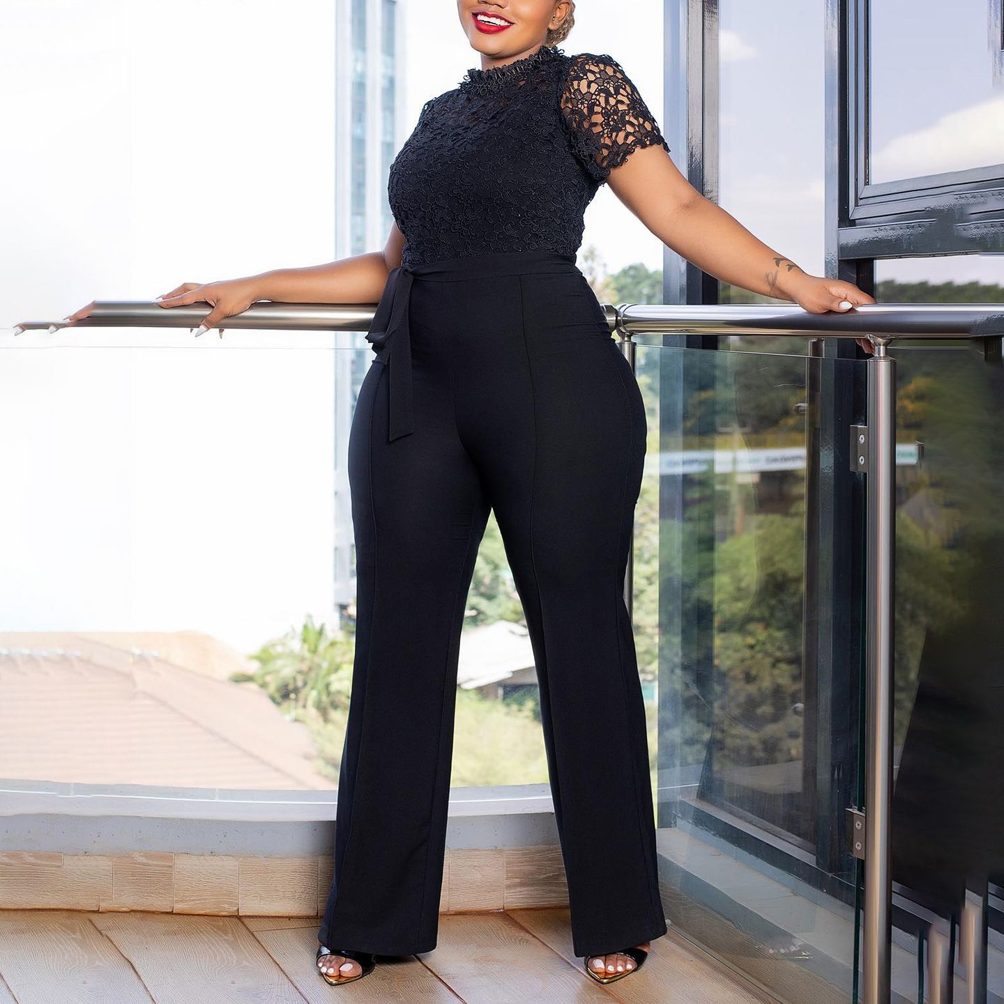 Elegant Pleated Jumpsuits & Rompers for Woman V Neck Ruffles Sleeve Floor Length Luxury Female Birthday Party Overalls Outfits