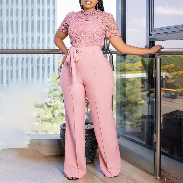 Elegant Pleated Jumpsuits & Rompers for Woman V Neck Ruffles Sleeve Floor Length Luxury Female Birthday Party Overalls Outfits