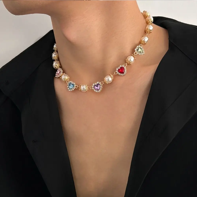 Salircon 3pcs/set Fashion Luxury Imitation Pearl Rhinestone Flower Beads Choker Necklace Men Exquisite Cross Pendant Jewelry