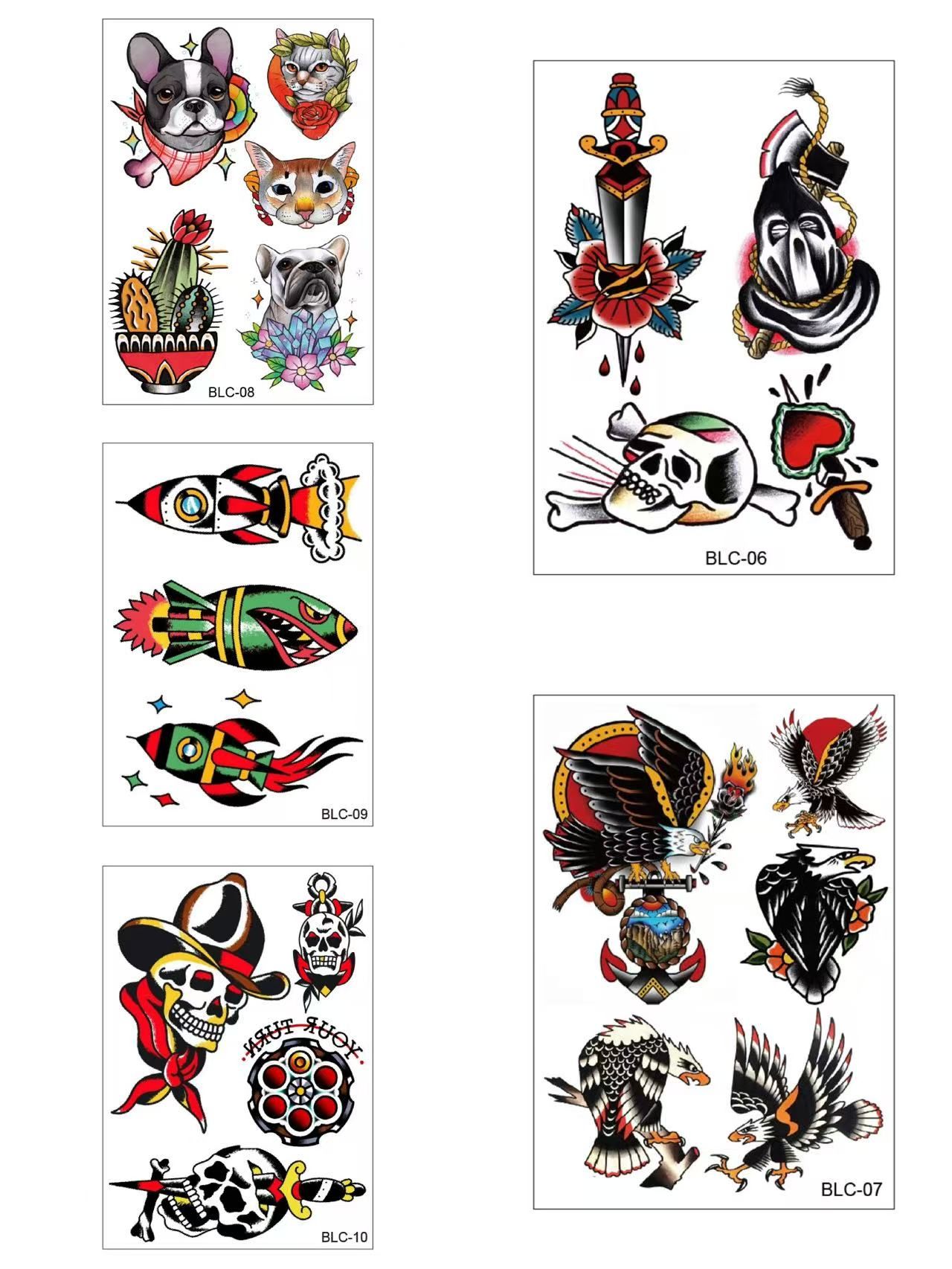 Waterproof Temporary Tattoos with Old School Tattoo Design Colorful Eagle Leopard Butterfly and Flower Tattoos Body Art view 7