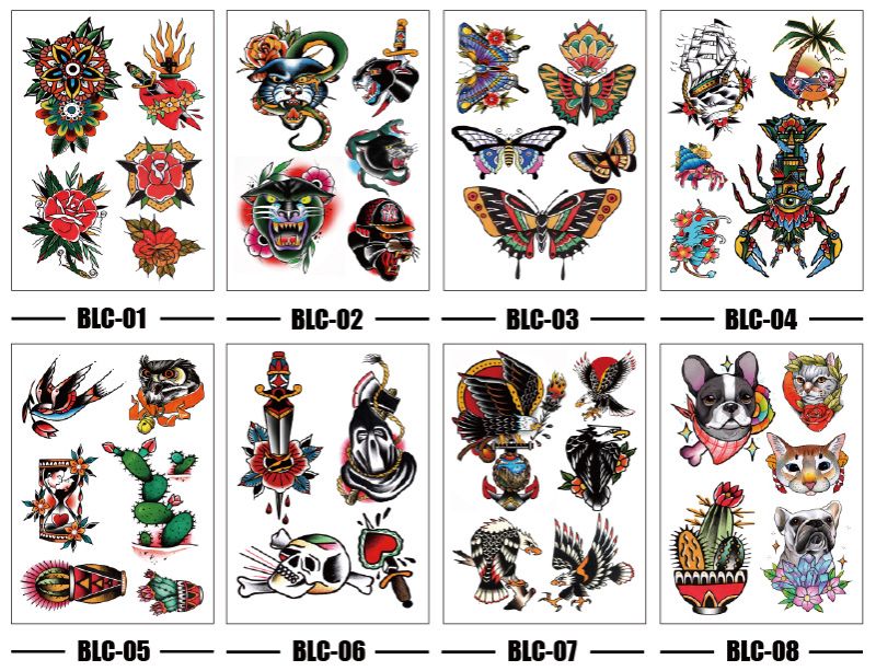 Waterproof Temporary Tattoos with Old School Tattoo Design Colorful Eagle Leopard Butterfly and Flower Tattoos Body Art view 3