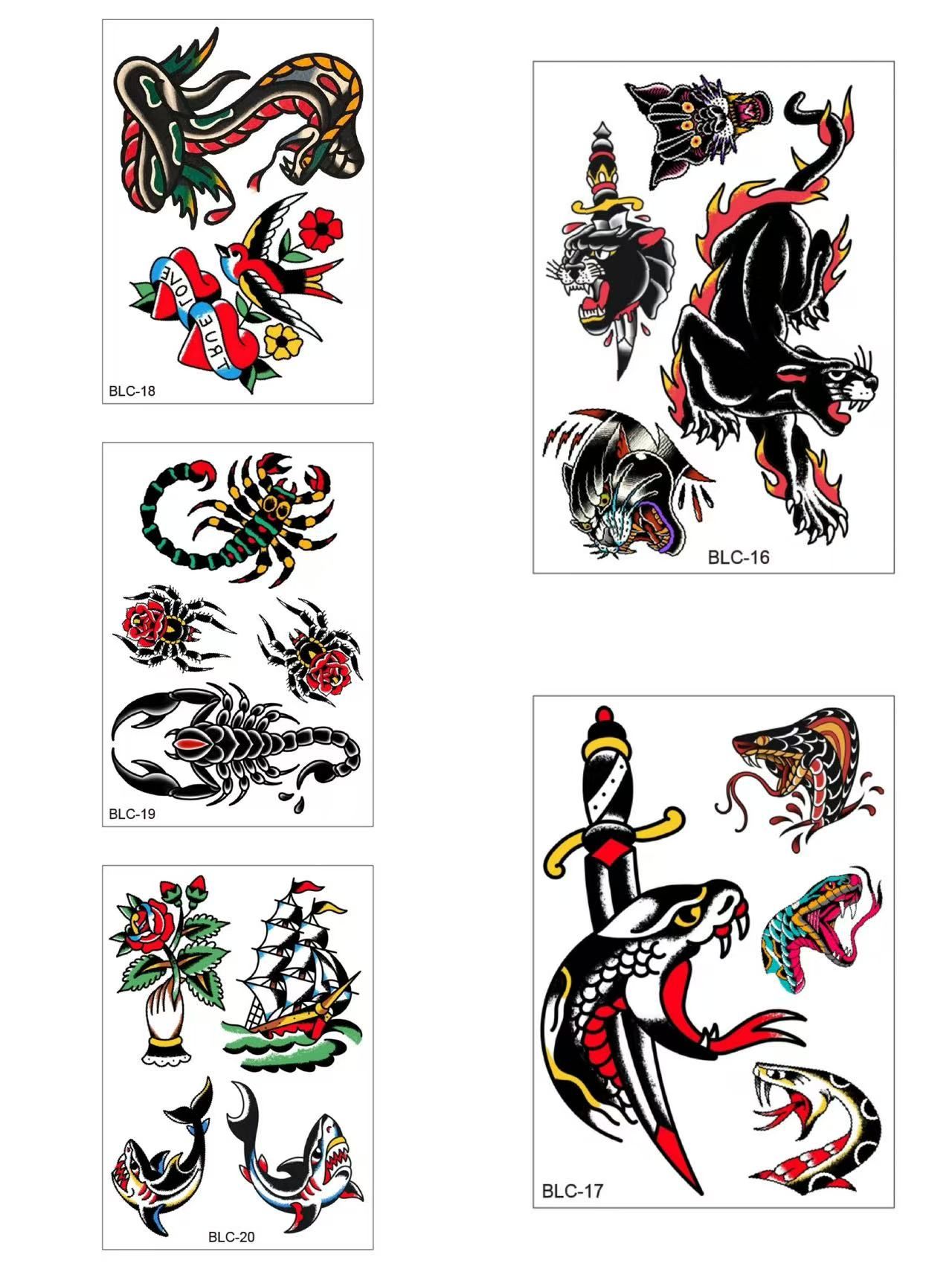 Waterproof Temporary Tattoos with Old School Tattoo Design Colorful Eagle Leopard Butterfly and Flower Tattoos Body Art view 8