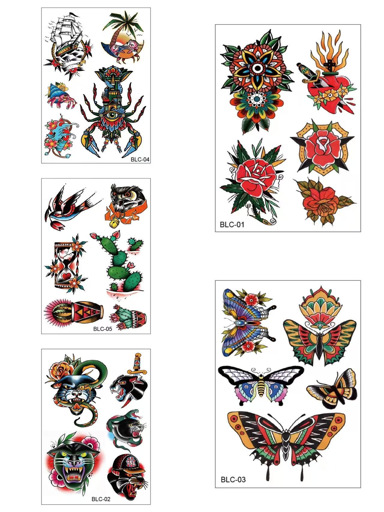 Waterproof Temporary Tattoos with Old School Tattoo Design Colorful Eagle Leopard Butterfly and Flower Tattoos Body Art view 5