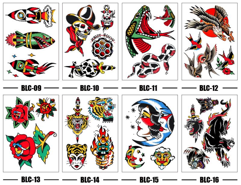 Waterproof Temporary Tattoos with Old School Tattoo Design Colorful Eagle Leopard Butterfly and Flower Tattoos Body Art view 4