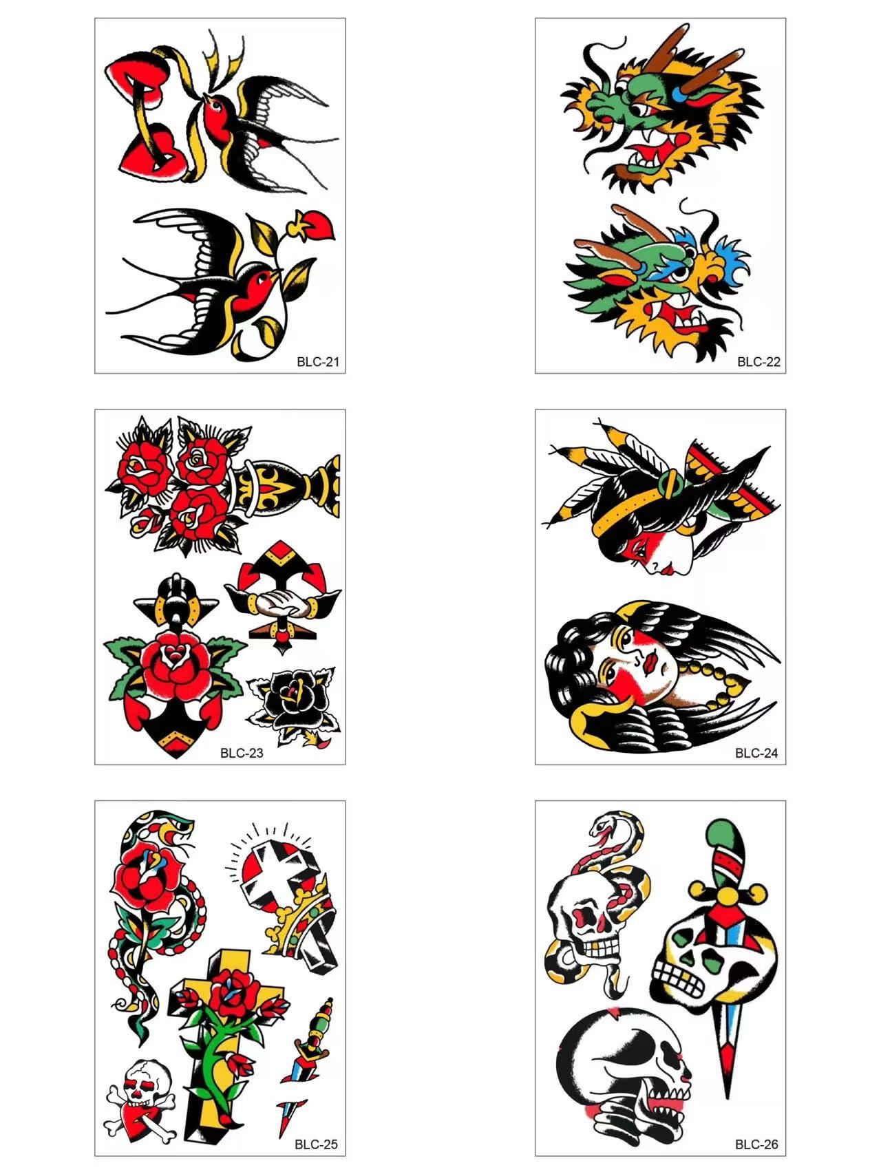 Waterproof Temporary Tattoos with Old School Tattoo Design Colorful Eagle Leopard Butterfly and Flower Tattoos Body Art view 6