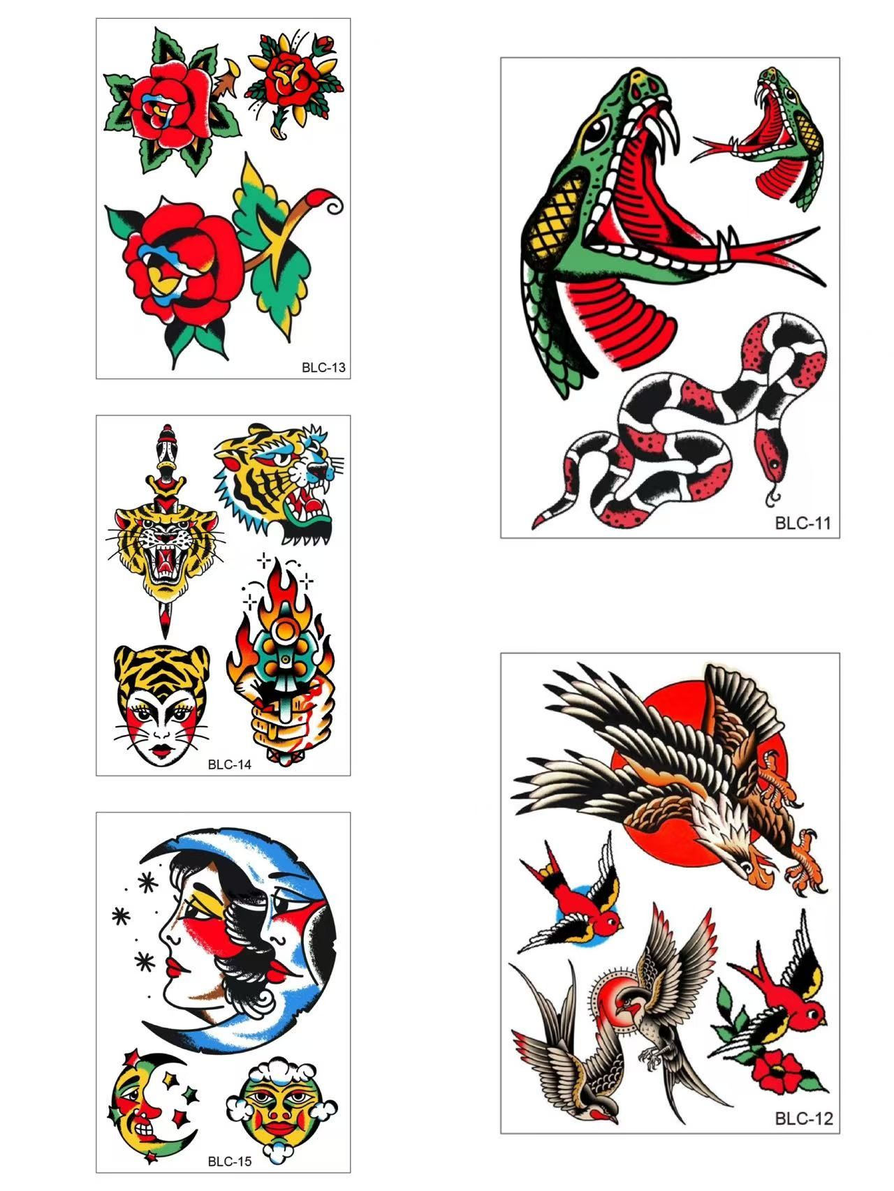 Waterproof Temporary Tattoos with Old School Tattoo Design Colorful Eagle Leopard Butterfly and Flower Tattoos Body Art view 9