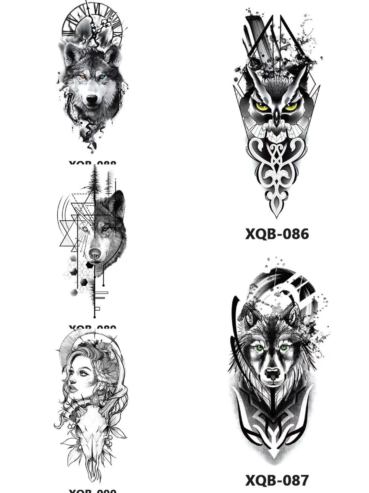 New Small Fresh Tattoo Stickers for Men, Women, Wolves, Animals, Flowers, Black and White Color Tattoo Stickers