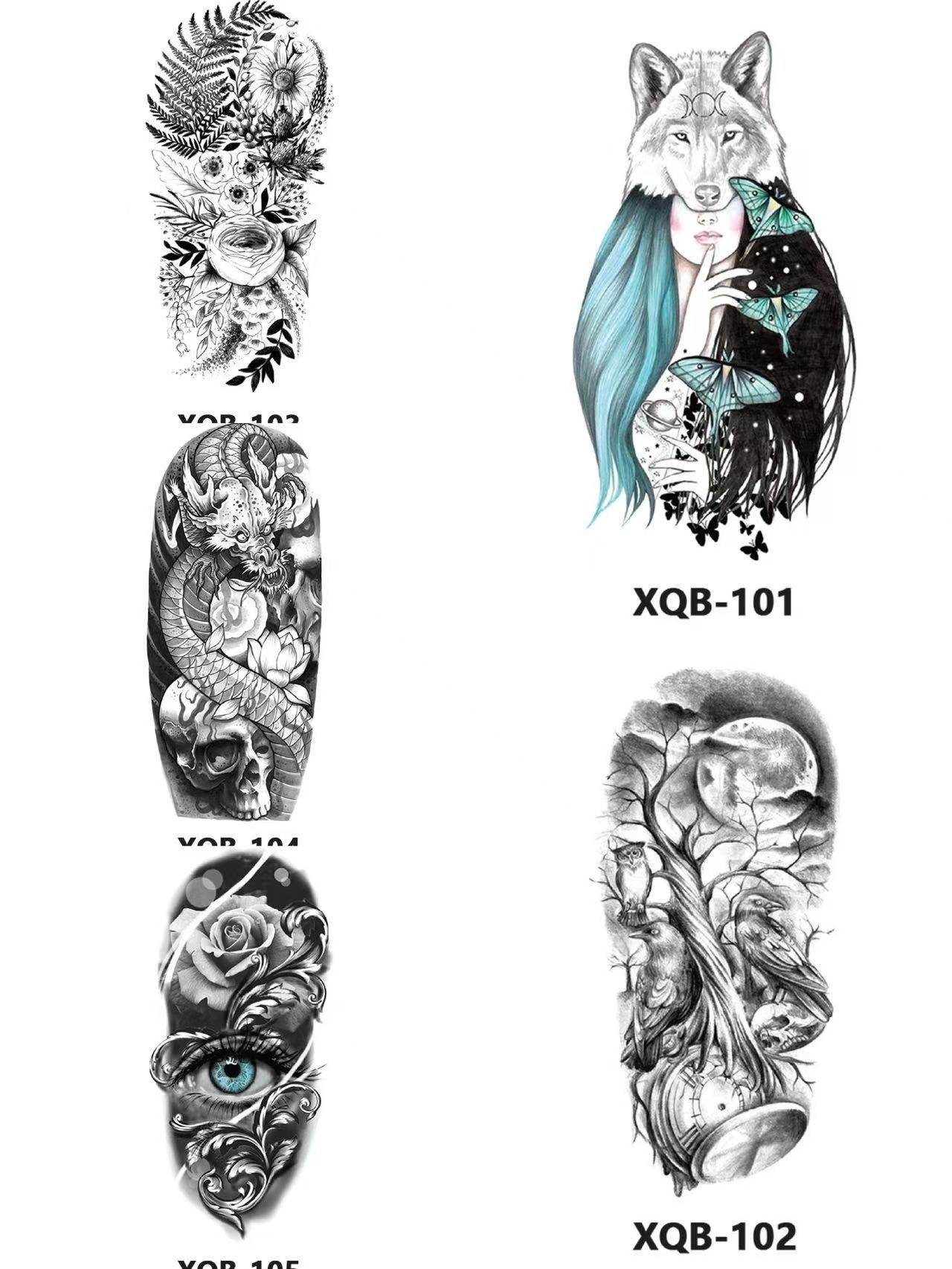 New Small Fresh Tattoo Stickers for Men, Women, Wolves, Animals, Flowers, Black and White Color Tattoo Stickers