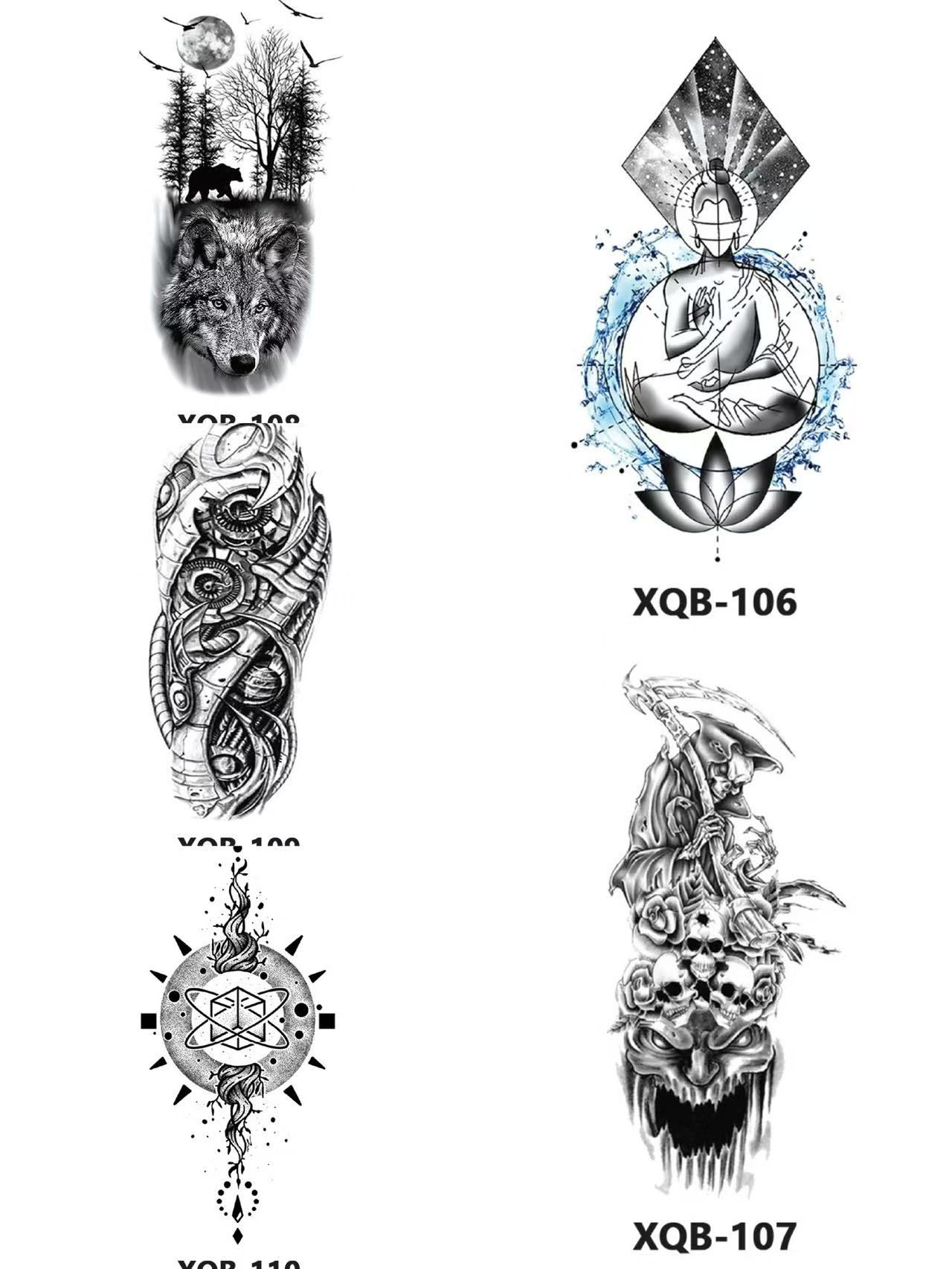 New Small Fresh Tattoo Stickers for Men, Women, Wolves, Animals, Flowers, Black and White Color Tattoo Stickers