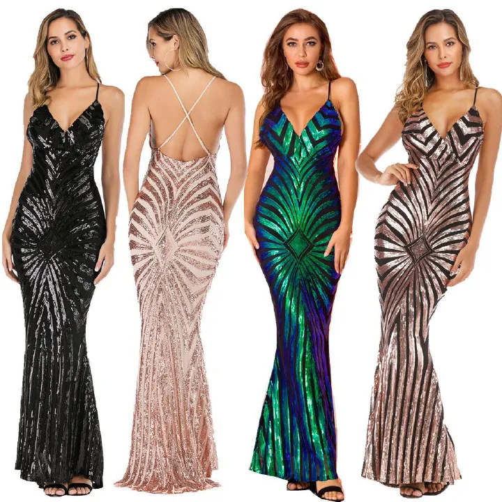 Sexy Black Gold Sequin maxi summer Dress women vintage bodycon Long Dresses woman party night club evening dress clothes vestido