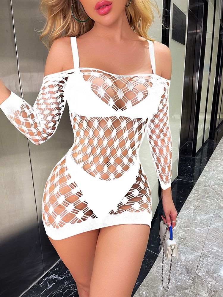 Sexy Female Dress Sleepwear Long Sleeve Clothes Ladies Summer Fishnet Short Net Skirt Lingerie Women