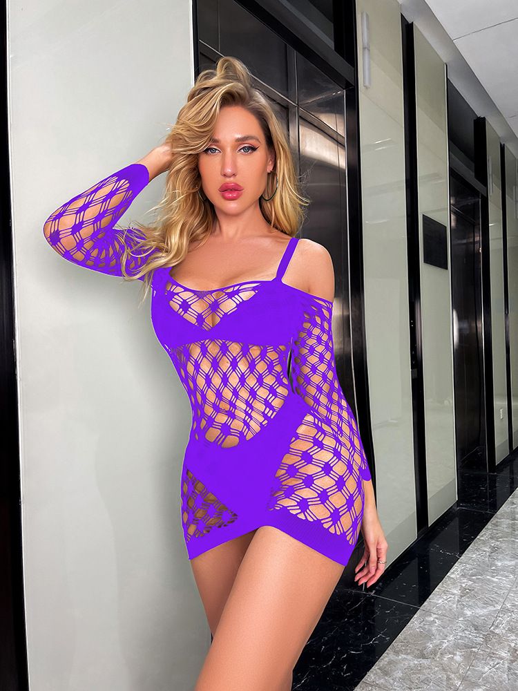 Sexy Female Dress Sleepwear Long Sleeve Clothes Ladies Summer Fishnet Short Net Skirt Lingerie Women