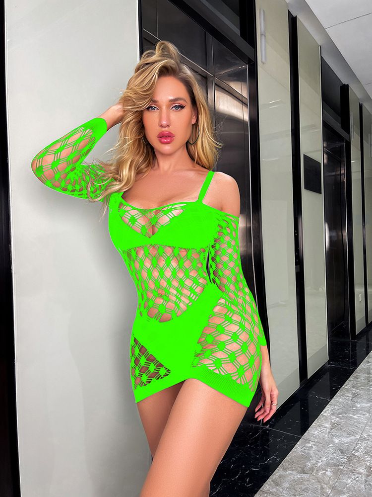 Sexy Female Dress Sleepwear Long Sleeve Clothes Ladies Summer Fishnet Short Net Skirt Lingerie Women