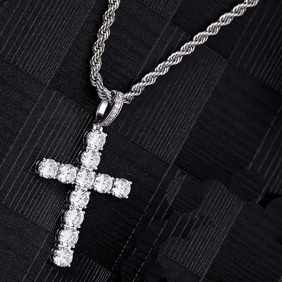 Exquisite Watch Set Gift Box Cuban Chain Diamond Water Diamond Bracelet Pendant Cross Ring Hip Hop Fashion Jewelry 5-piece/Set for Men and Women's Party