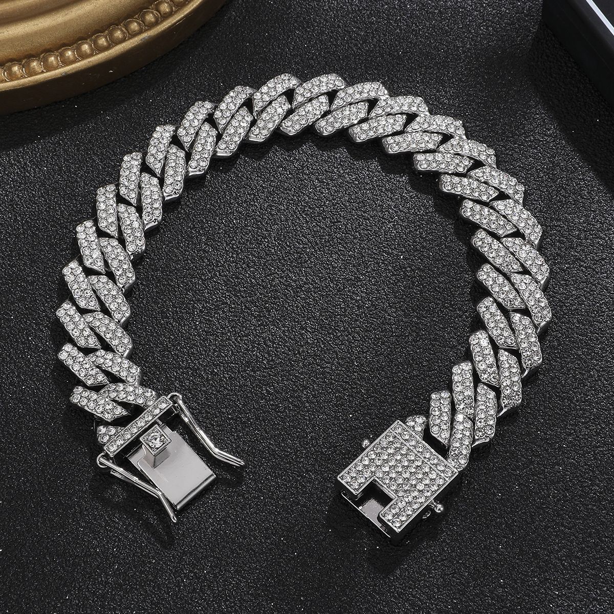 Exquisite Watch Set Gift Box Cuban Chain Diamond Water Diamond Bracelet Pendant Cross Ring Hip Hop Fashion Jewelry 5-piece/Set for Men and Women's Party