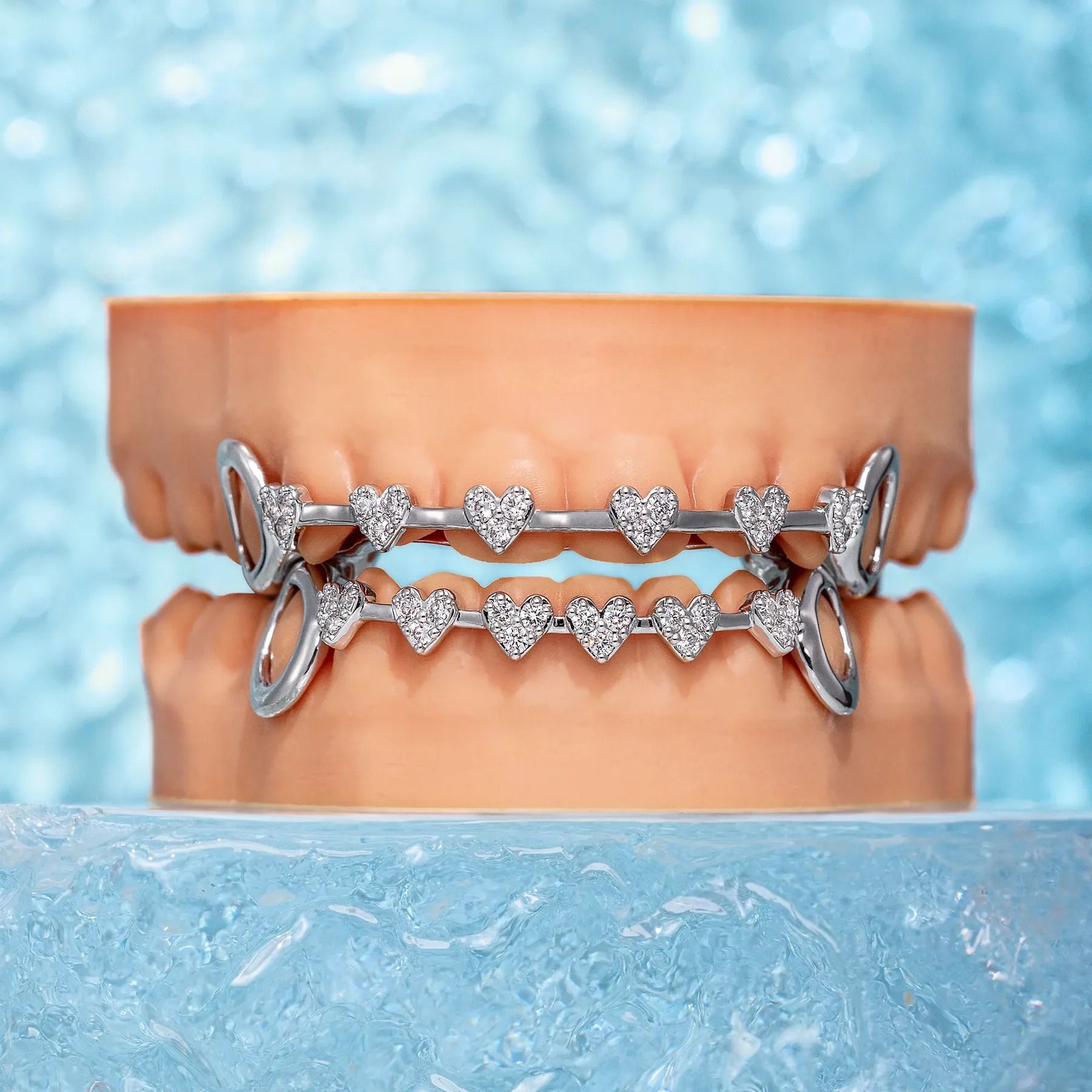 Hip hop braces with real gold electroplating 8-tooth micro inlaid with love and full diamonds cross-border HIPHOP braces Halloween hip-hop accessories