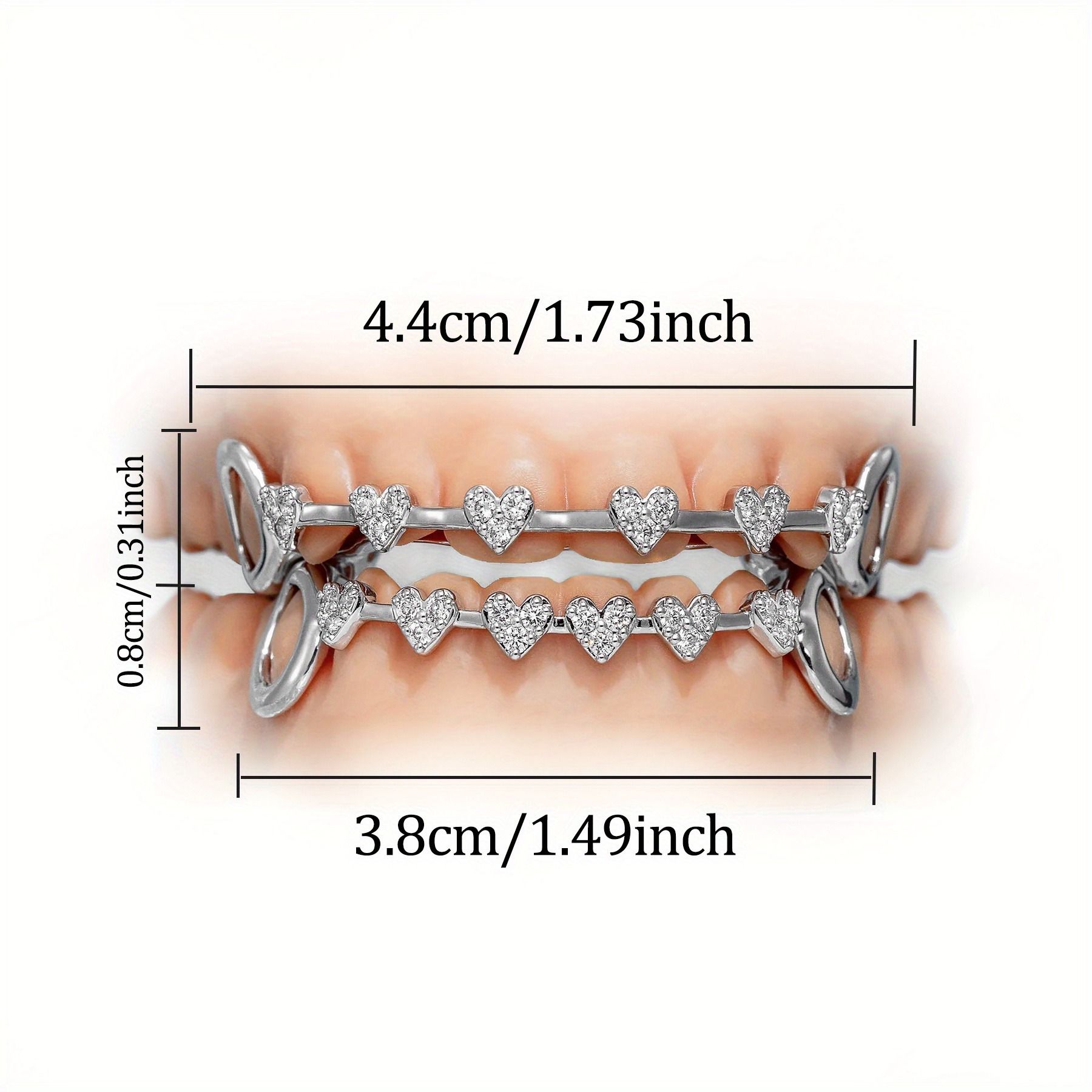 Hip hop braces with real gold electroplating 8-tooth micro inlaid with love and full diamonds cross-border HIPHOP braces Halloween hip-hop accessories