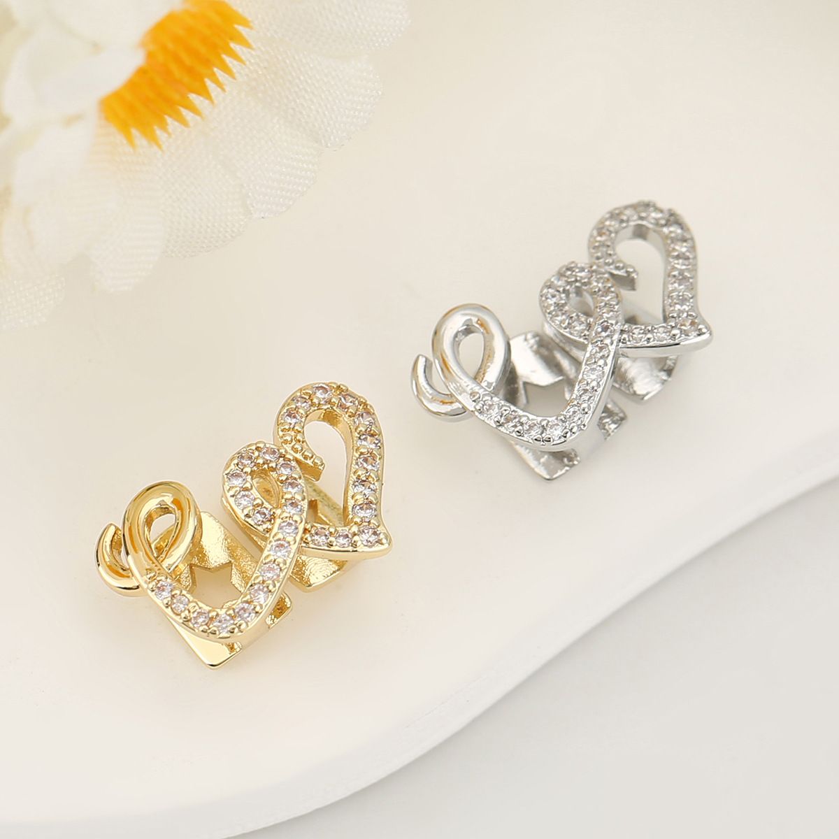 European and American Double Love Copper Micro Inlaid Zircon Hip Hop Braces Teeth Grills Personalized and Trendy Dental Decorations