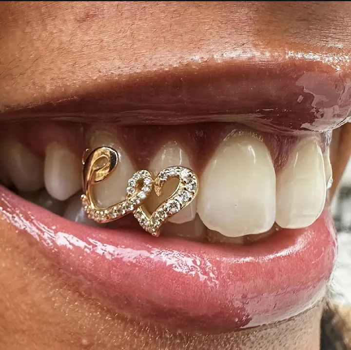 European and American Double Love Copper Micro Inlaid Zircon Hip Hop Braces Teeth Grills Personalized and Trendy Dental Decorations