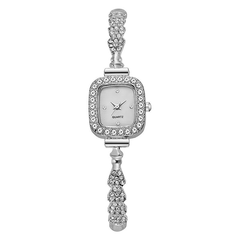 Luxurious Fashionable Square Quartz Watch Women's Full Diamond Bracelet Watch Gift Box Set Two Pieces Chinese Brand Watch