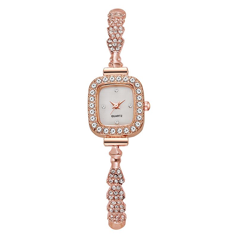 Luxurious Fashionable Square Quartz Watch Women's Full Diamond Bracelet Watch Gift Box Set Two Pieces Chinese Brand Watch
