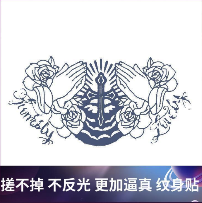Waterproof temporary tattoo stickers flowers, big hands, folded cross, honest neck flash tattoo fake tattoo suitable for women and men