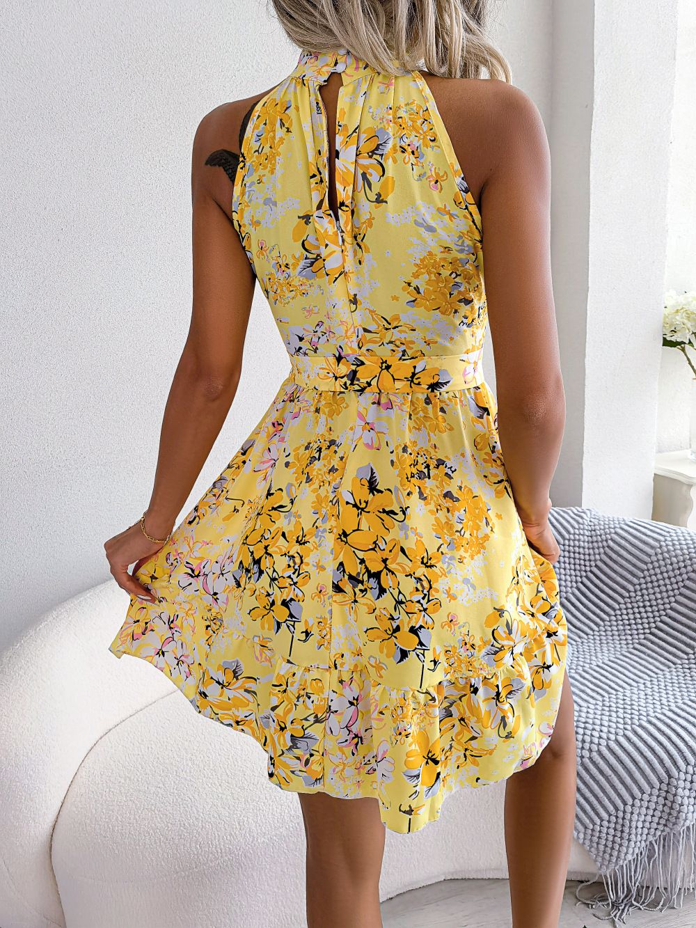 Girls' Summer Dress Chiffon Printed Ruffle Bandage Holiday Beach Sun Skirt Casual Pink Strap Mini Women's Ball Dress 2025 Summer