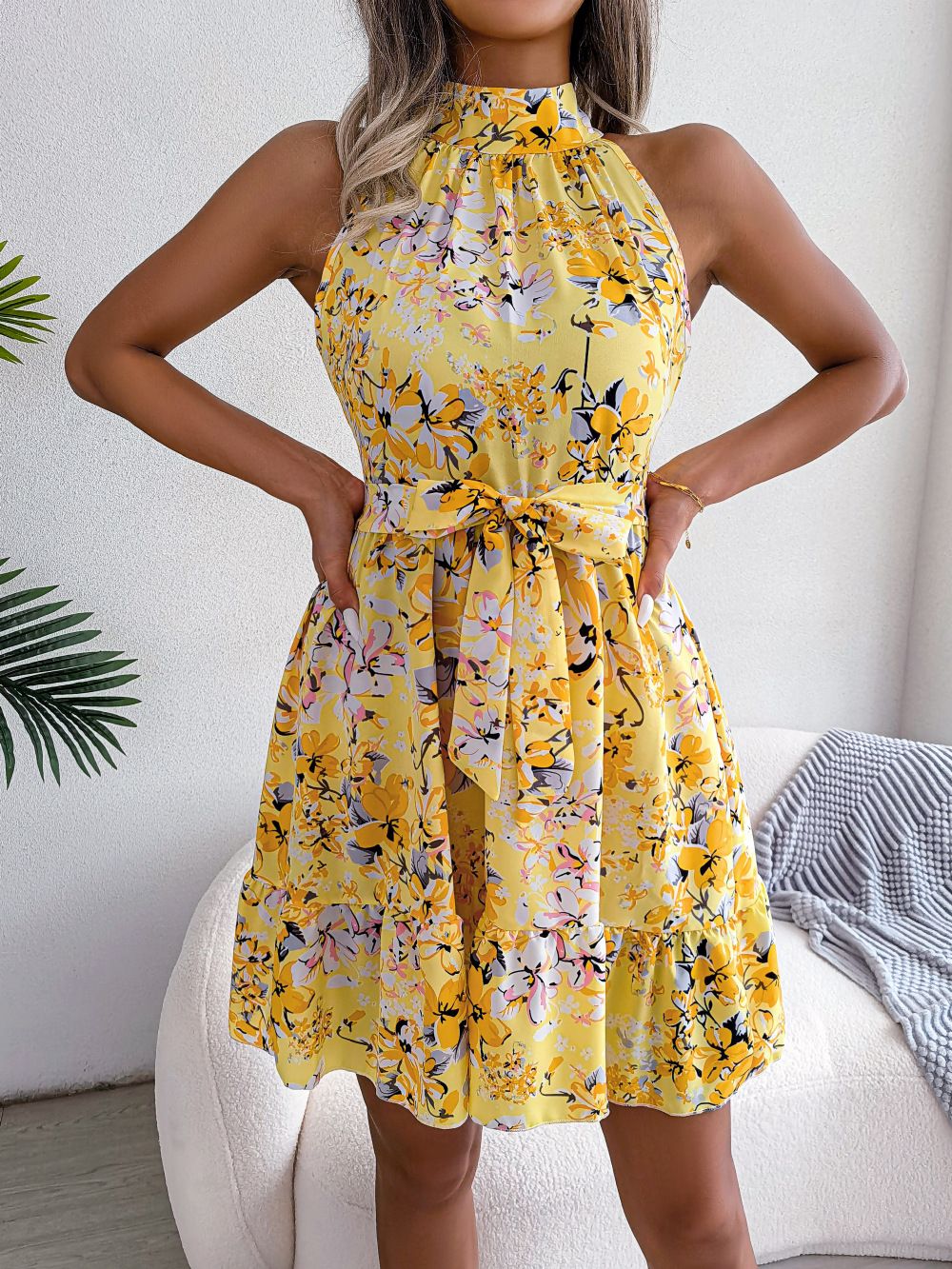 Girls' Summer Dress Chiffon Printed Ruffle Bandage Holiday Beach Sun Skirt Casual Pink Strap Mini Women's Ball Dress 2025 Summer